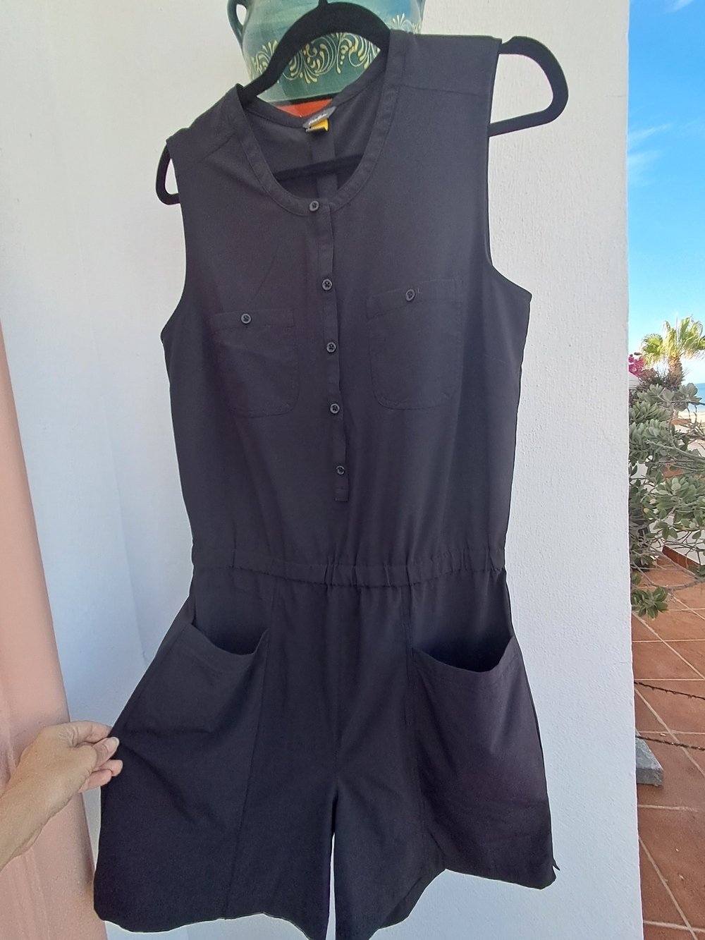 Eddie Bauer Black Sleeveless Romper with Front Pockets